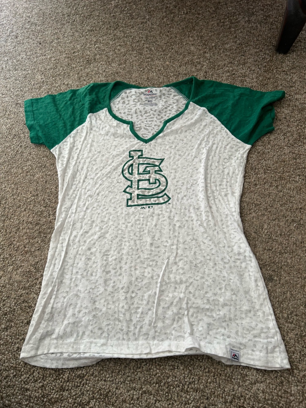 Majestic St. Louis Cardinals White and Green Short Sleeve Raglan Tee